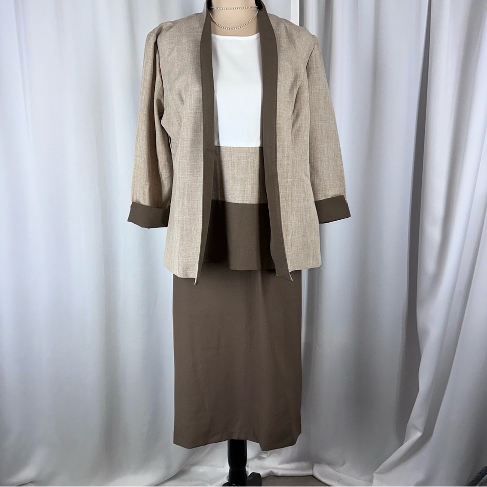 Vintage BFA Classics 3 piece Skirt Suit Set Sz 10 80s Retro Neutral Made In‎ USA